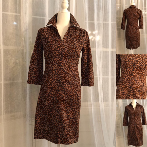 Express Designstudio Leopard Print Fitted Dress 6 - Picture 1 of 8